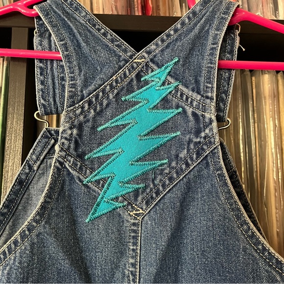 denim patchwork overalls baby grateful festival dead head bolt 💚⚡️💙 cute co. - Picture 4 of 9
